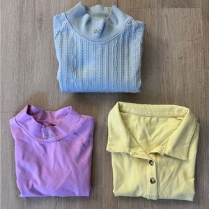 Alo Yoga 3-Piece Cropped Top Polo, Cable Knit Long Sleeve, Captive Bundle Small